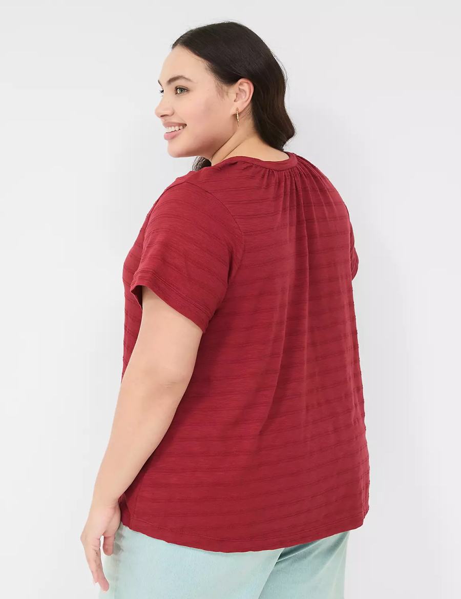 Women Lane Bryant Short-Sleeve Button-Down Top T Shirts Deep Red | LNQ8664UN