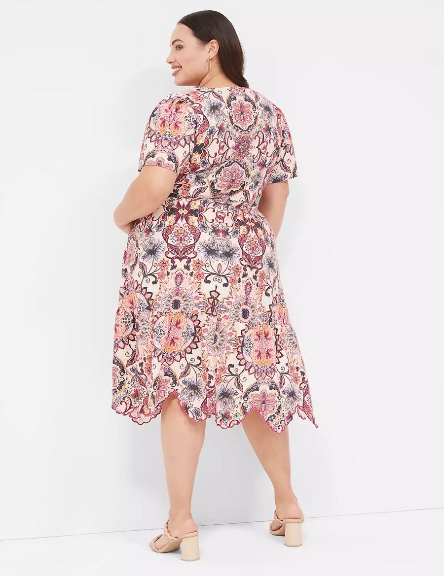 Women Lane Bryant Short-Sleeve Scallop-Hem Midi Dress Multicolor | NZG6682YW