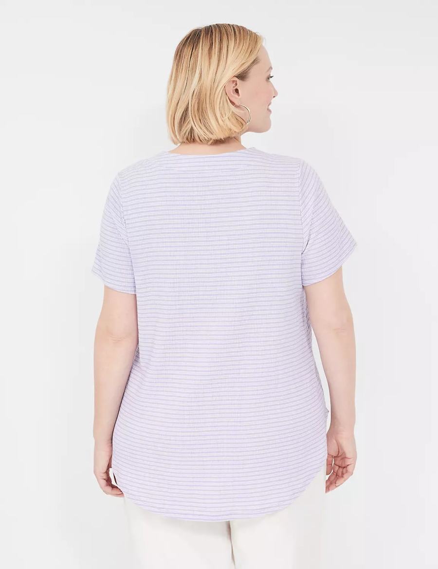 Women Lane Bryant Short-Sleeve V-Neck Top T Shirts Purple Stripes | PFC5340JI