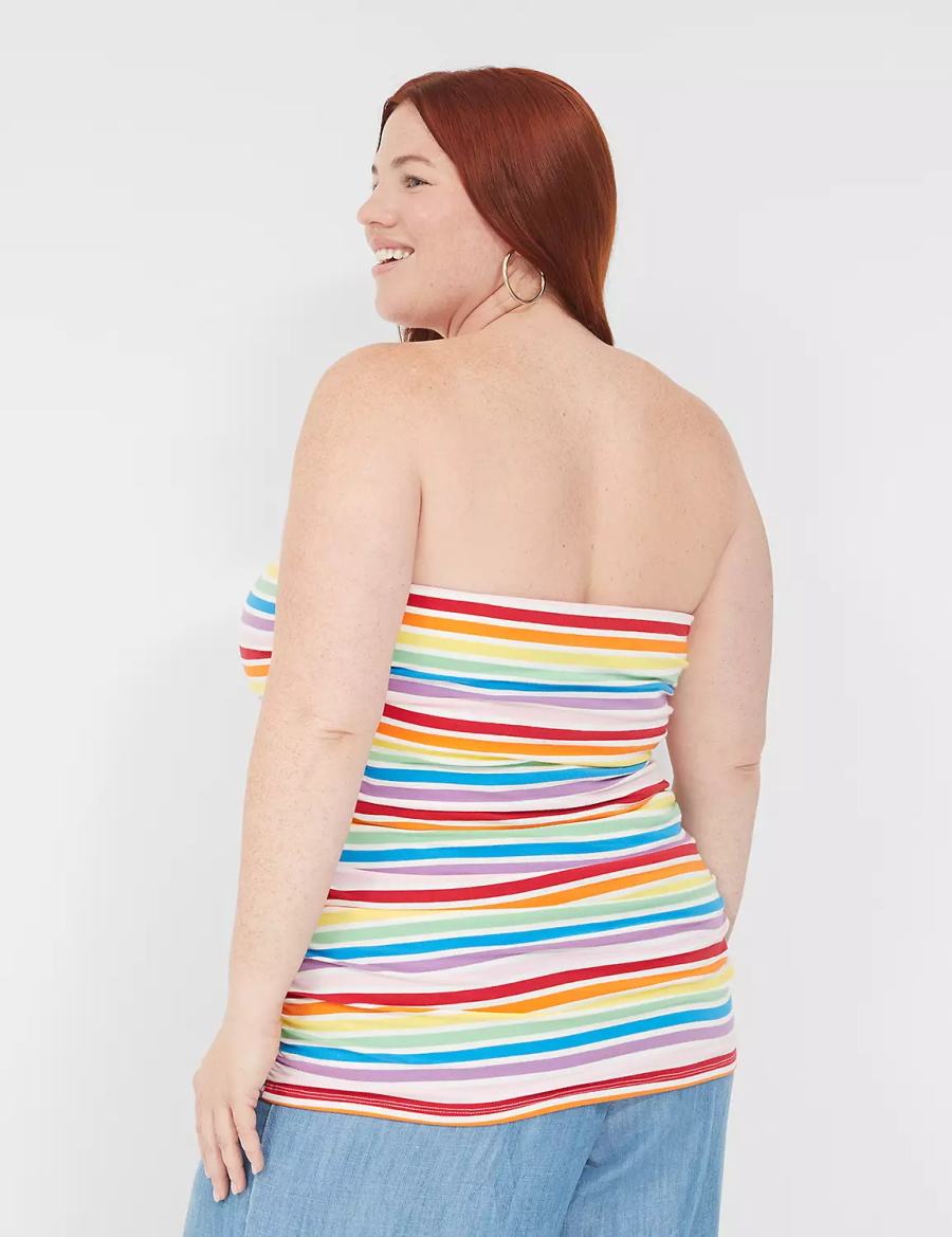 Women Lane Bryant Side-Ruched Tube Top With Shelf-Bra Tank Top Multicolor Stripes | RWY3976MO