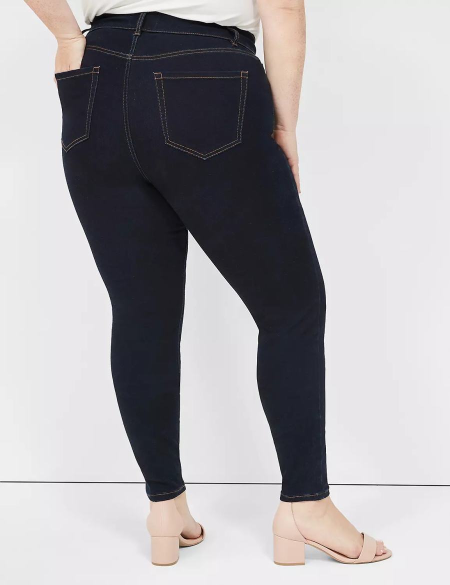 Women Lane Bryant Signature Fit Sateen Skinny Jeans Dark Blue | OVJ4965RE