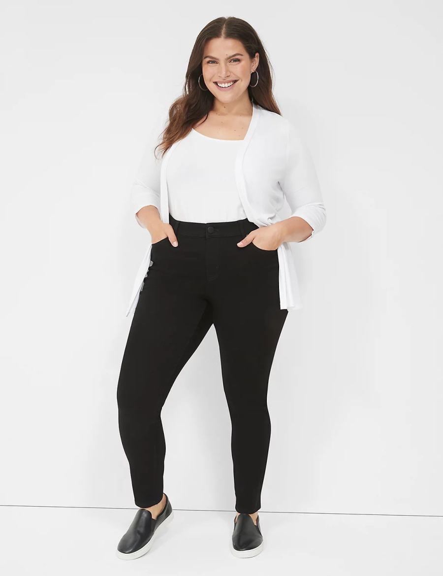 Women Lane Bryant Signature Fit Sateen Skinny Jeans Black | WJI1157ZH