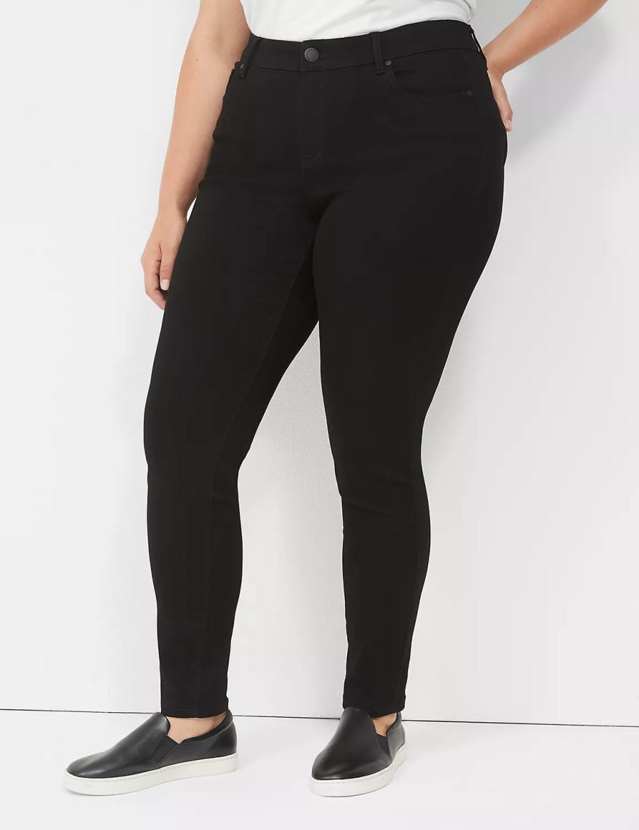 Women Lane Bryant Signature Fit Sateen Skinny Jeans Black | WJI1157ZH