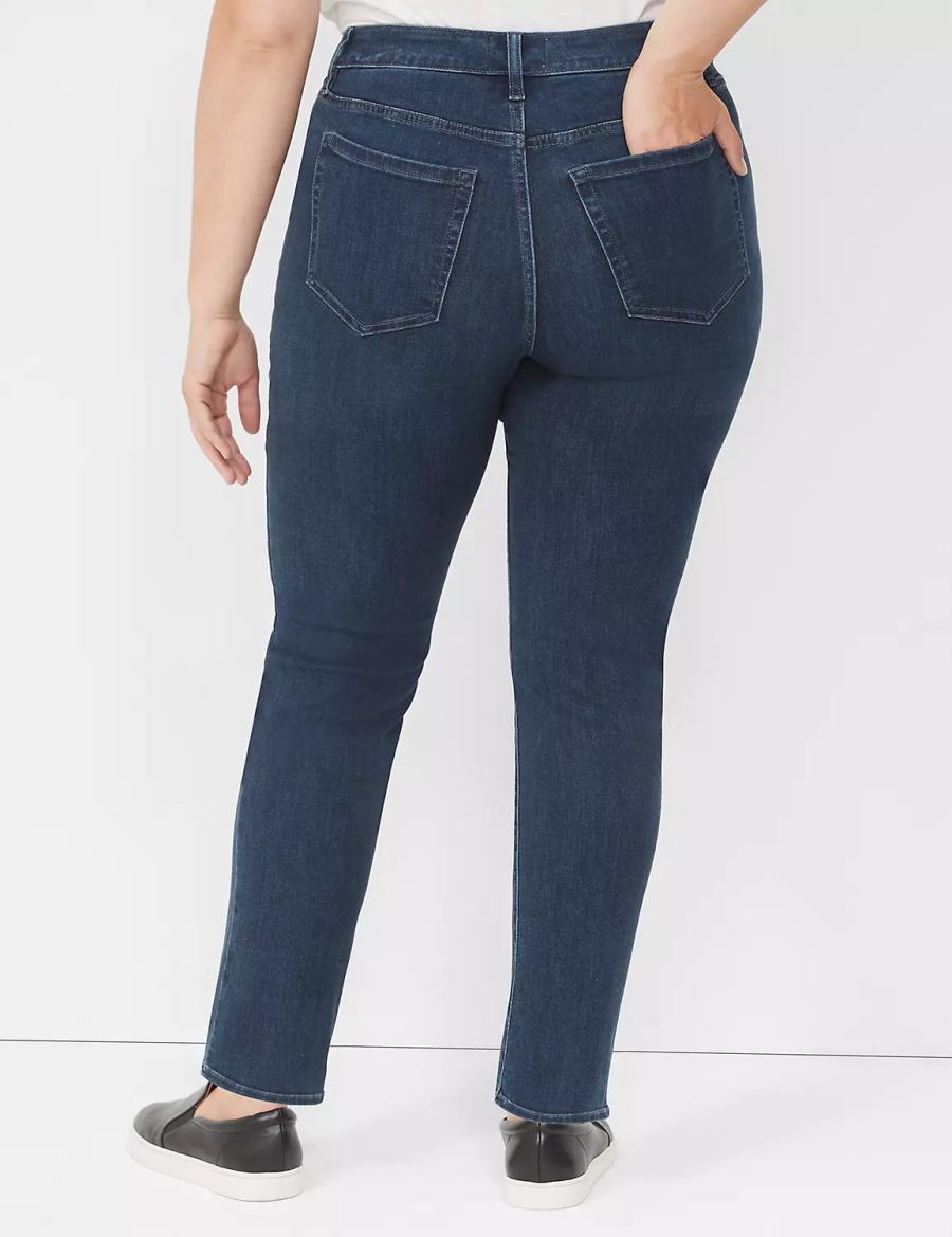 Women Lane Bryant Signature Fit Straight - Everyday Dark Wash Jeans Dark Blue | RUI5175JR