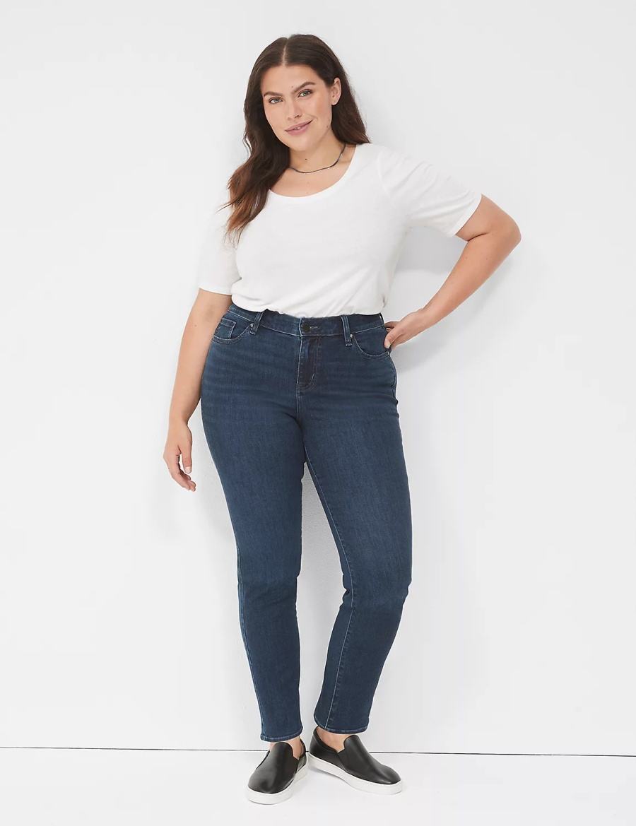 Women Lane Bryant Signature Fit Straight - Everyday Dark Wash Jeans Dark Blue | RUI5175JR