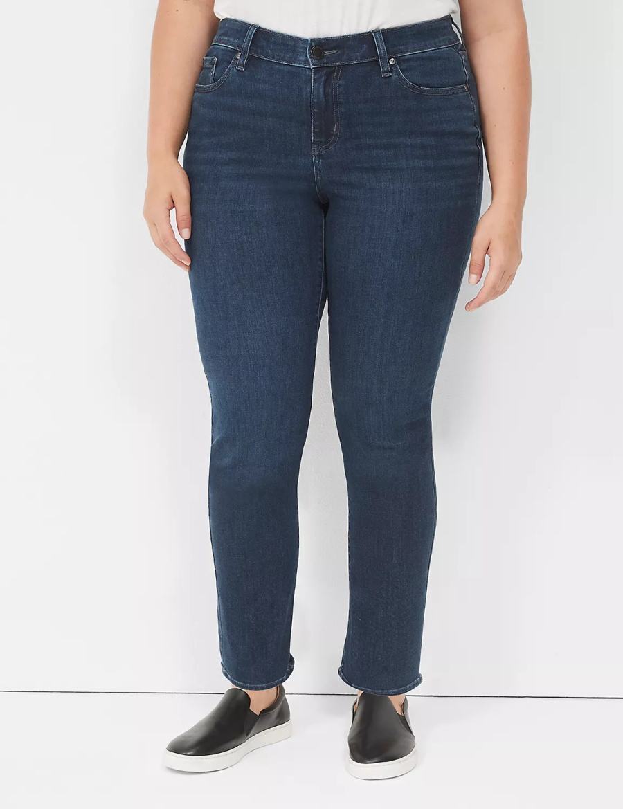 Women Lane Bryant Signature Fit Straight - Everyday Dark Wash Jeans Dark Blue | RUI5175JR