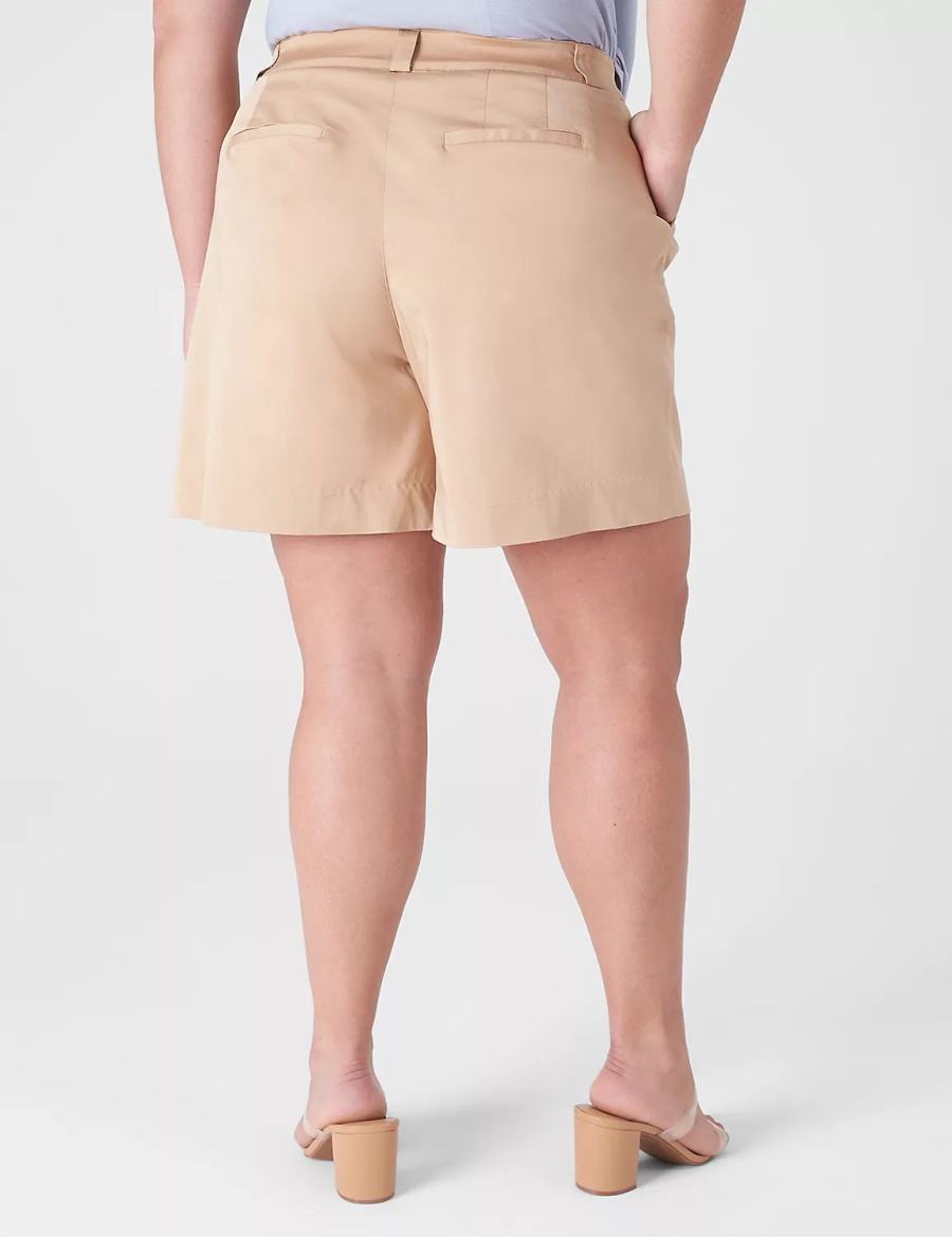 Women Lane Bryant Silky Chino City Shorts Beige | FUB1784YI