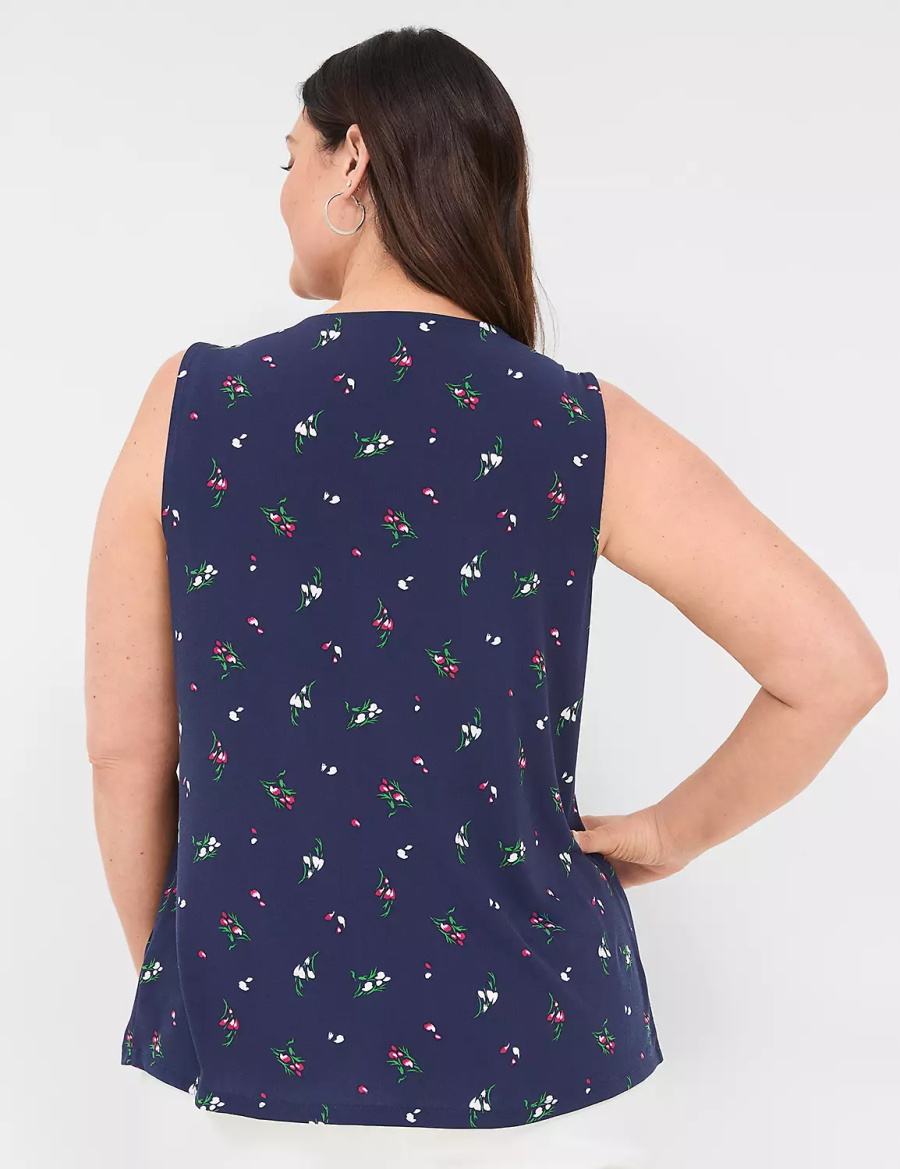 Women Lane Bryant Sleeveless Pleat-Front Top Tank Top Navy Multicolor | EDF5786AM