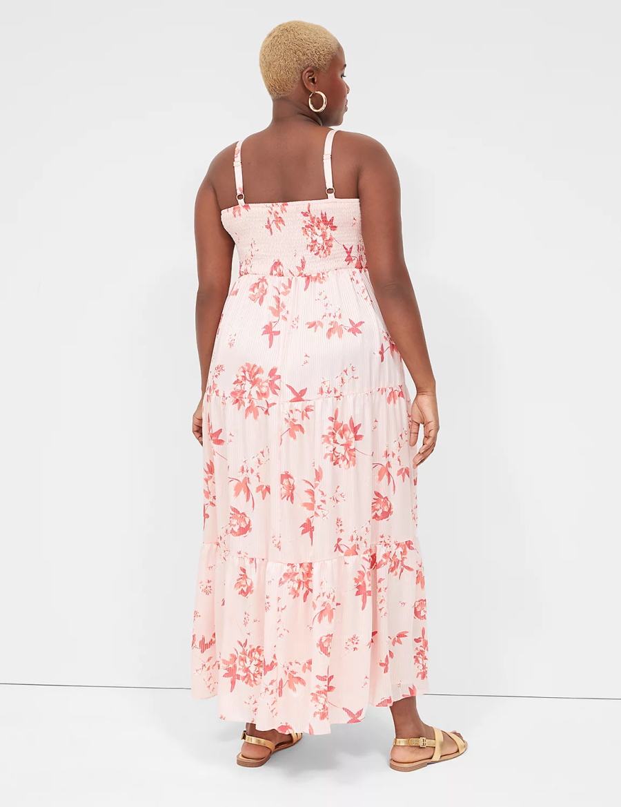 Women Lane Bryant Sleeveless Tiered Maxi Dress White Pink | QRL9667HA