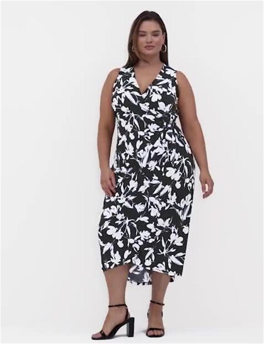 Women Lane Bryant Sleeveless Wrap Tie Jersey Midi Dress Black | PTF2276ID