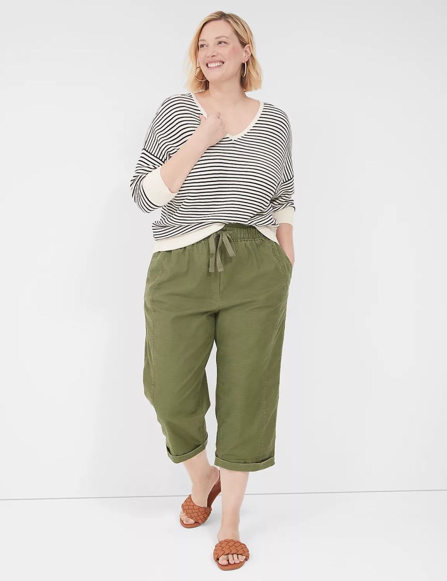 Women Lane Bryant Slub Pull-On Crop Pants Green | LLO8623LN