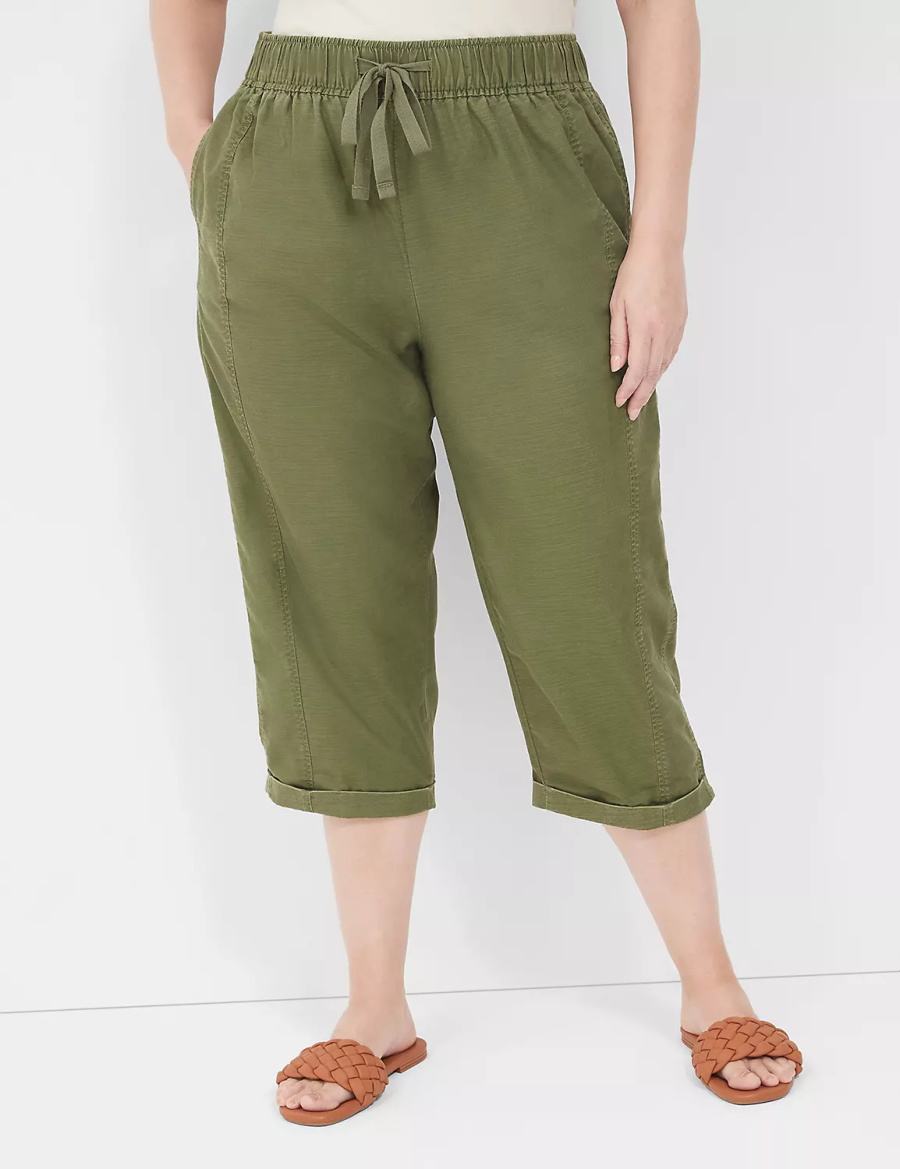 Women Lane Bryant Slub Pull-On Crop Pants Green | LLO8623LN