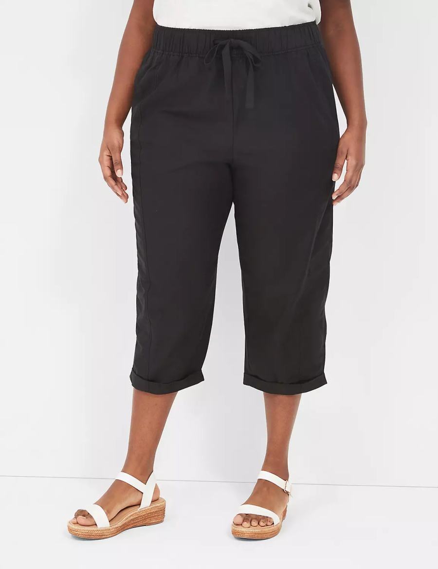 Women Lane Bryant Slub Pull-On Crop Pants Black | DXW1111IR