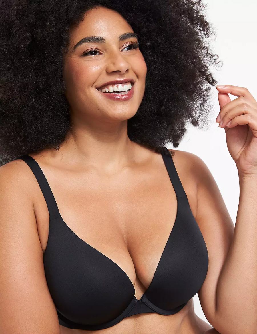 Women Lane Bryant Smooth Boost Plunge Bralettes Black | OHO7546ZB