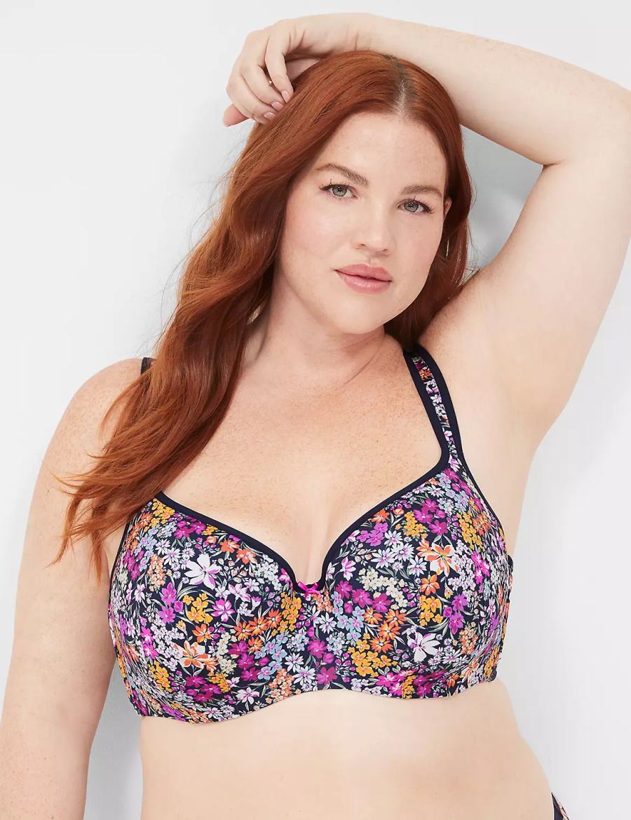 Women Lane Bryant Smooth Lightly Lined Balconette Bra Blue | OXJ2684XY