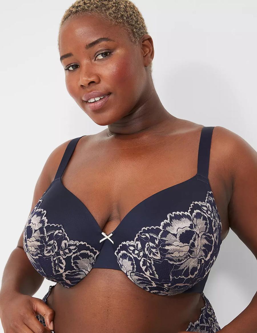 Women Lane Bryant Smooth Lightly Lined Full Coverage With Lace Bralettes Blue | OSA9841VW