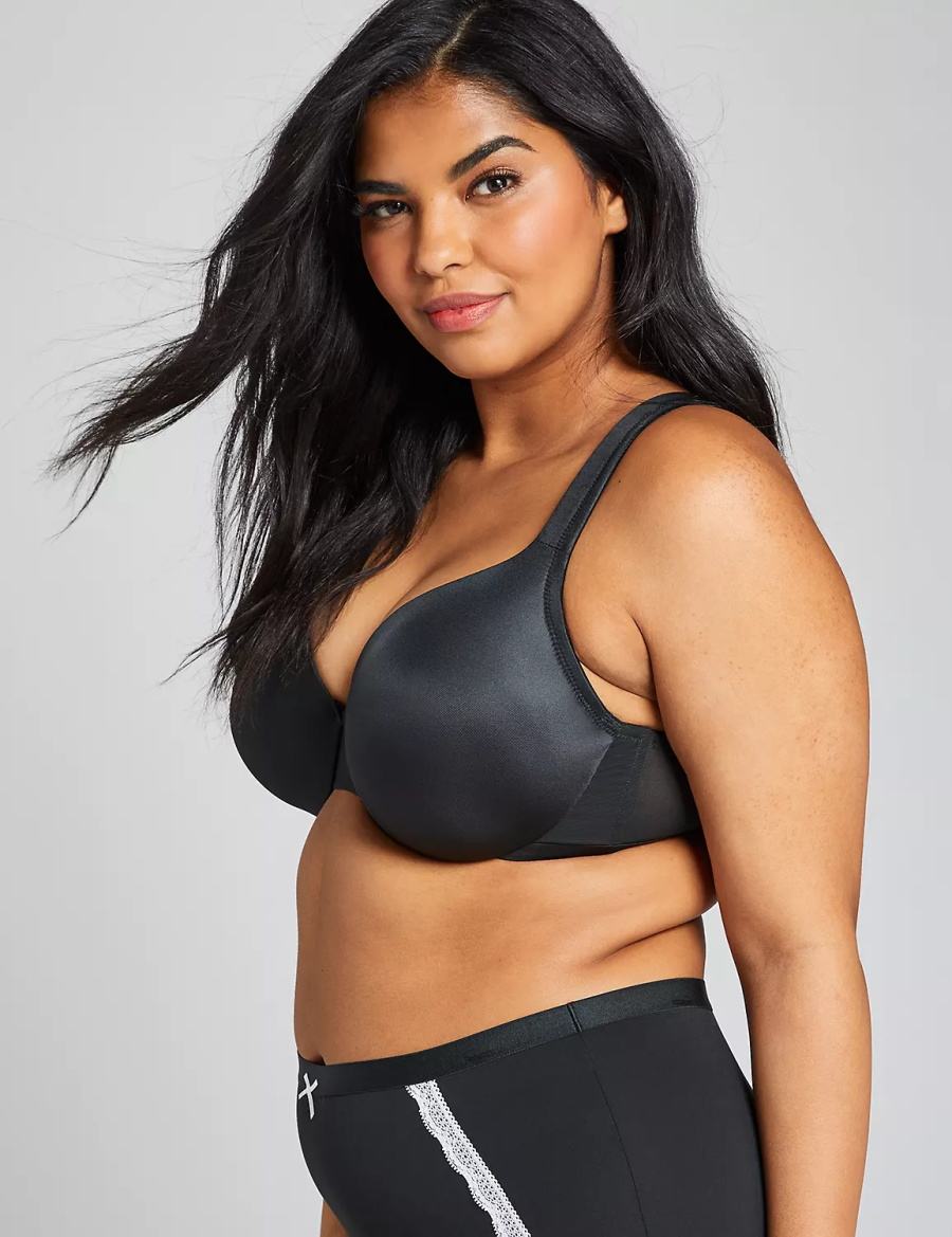 Women Lane Bryant Smooth Lightly Lined Full Coverage Bralettes Black | XEF9832HZ