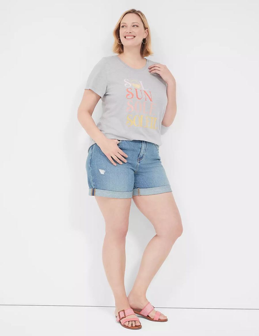 Women Lane Bryant Sol Sun Graphic Tee T Shirts Grey | RZN5924BX