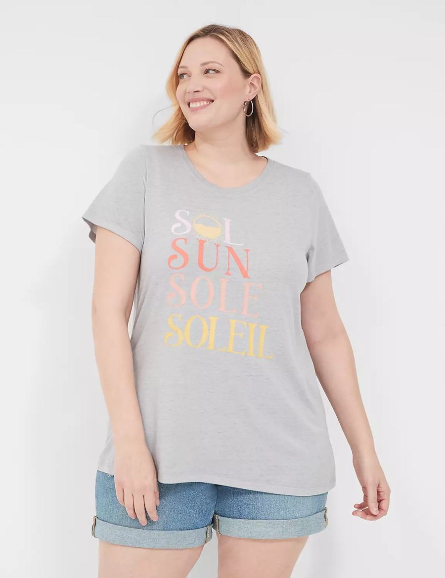 Women Lane Bryant Sol Sun Graphic Tee T Shirts Grey | RZN5924BX