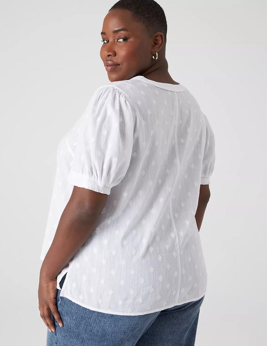 Women Lane Bryant Split-Neck Jacquard Popover Blouse White | RIU4490MB