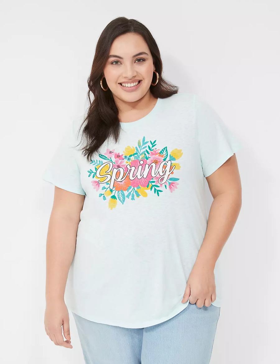 Women Lane Bryant Spring Graphic Tee T Shirts Blue | QIW3376SS