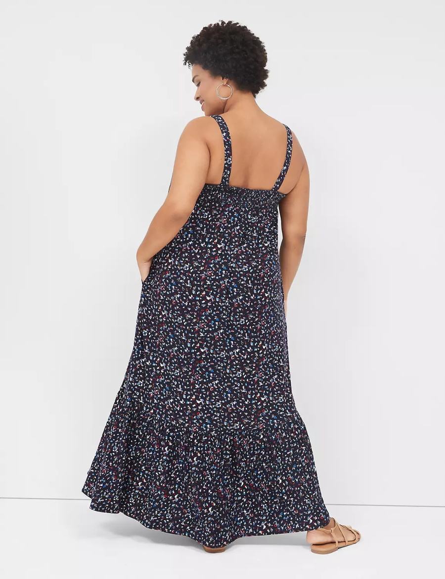 Women Lane Bryant Square-Neck Convertible-Strap Maxi Dress Dark Blue | UEE1728RI