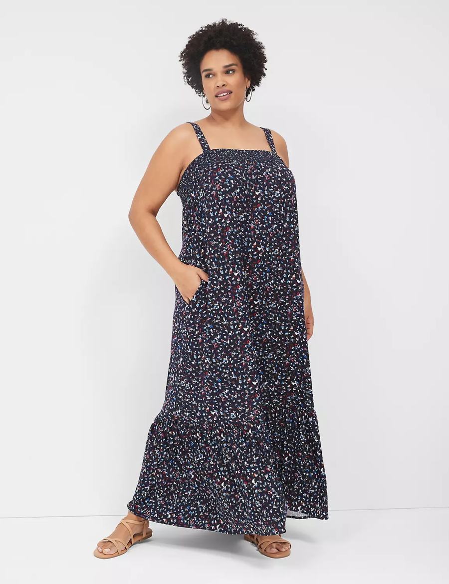 Women Lane Bryant Square-Neck Convertible-Strap Maxi Dress Dark Blue | UEE1728RI