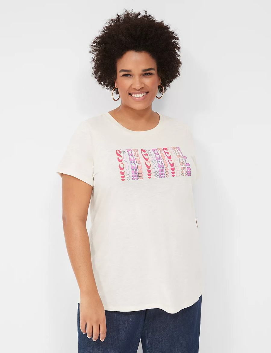 Women Lane Bryant Stay Grateful Graphic Tee T Shirts White | YCD2540AR