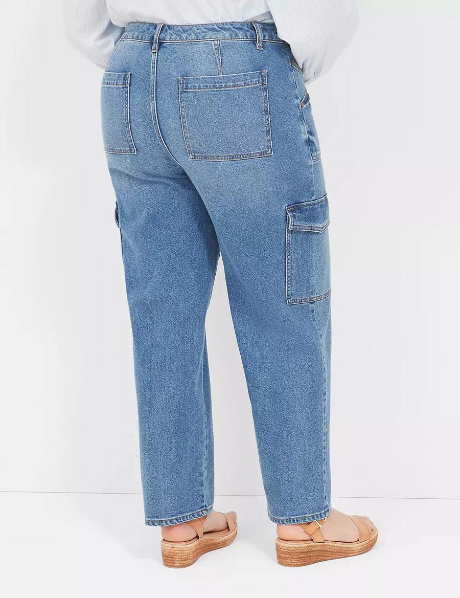 Women Lane Bryant Straight Cargo Jeans Blue | PMS1456XP