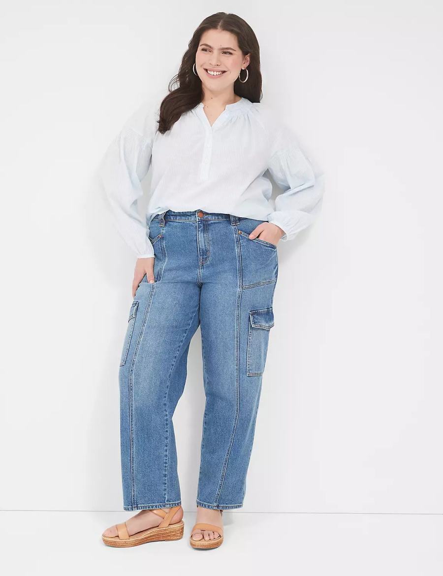 Women Lane Bryant Straight Cargo Jeans Blue | PMS1456XP