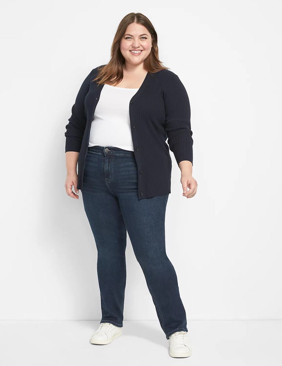 Women Lane Bryant Straight Fit High-Rise Straight Jeans Dark Blue | NHL3515KV