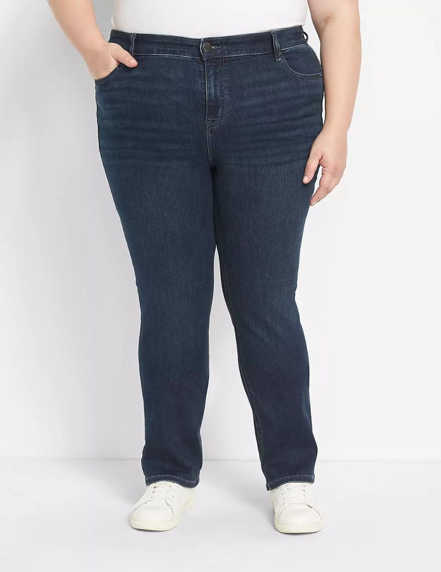 Women Lane Bryant Straight Fit High-Rise Straight Jeans Dark Blue | NHL3515KV