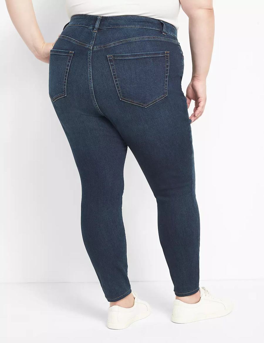 Women Lane Bryant Straight Fit High-Rise Skinny Jeans Dark Blue | JUU5284AO