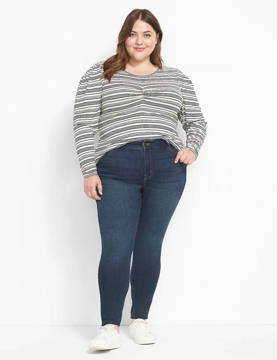 Women Lane Bryant Straight Fit High-Rise Skinny Jeans Dark Blue | JUU5284AO