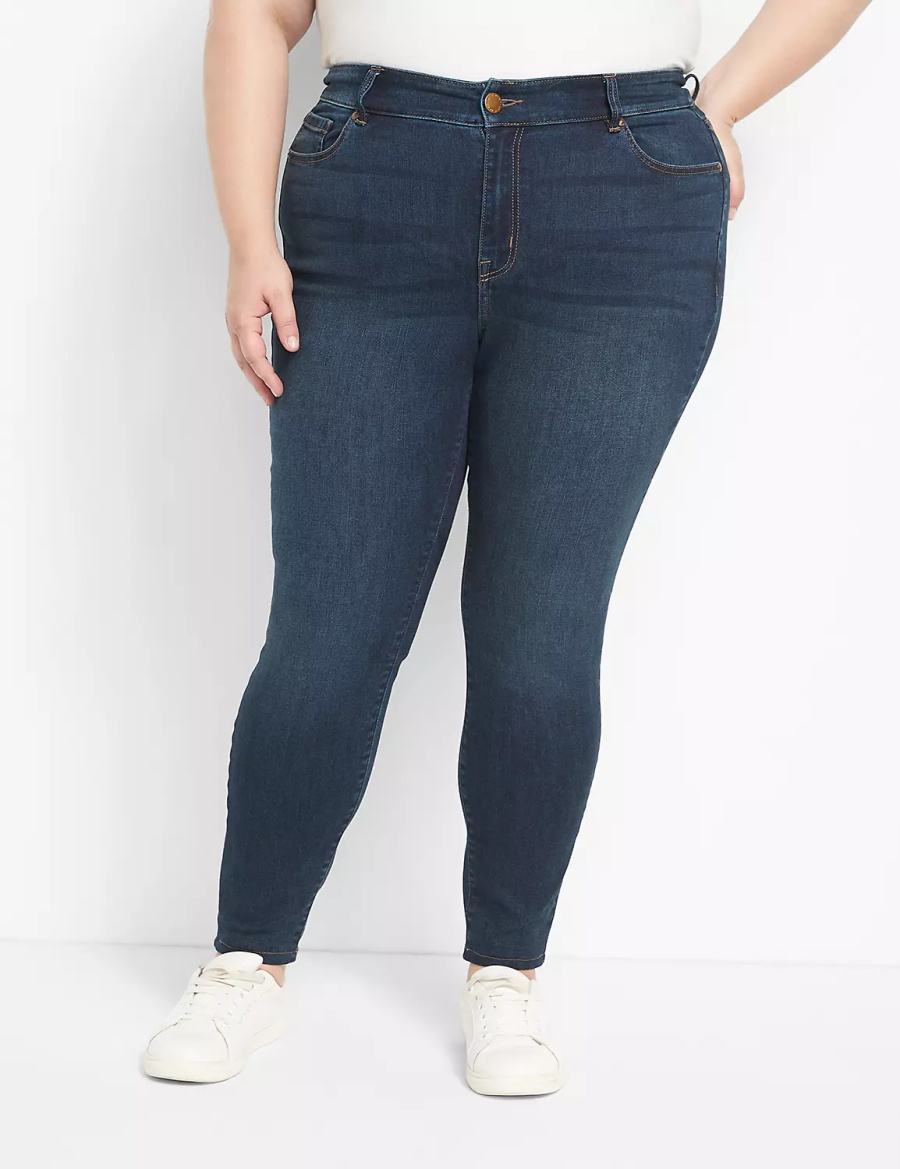 Women Lane Bryant Straight Fit High-Rise Skinny Jeans Dark Blue | JUU5284AO