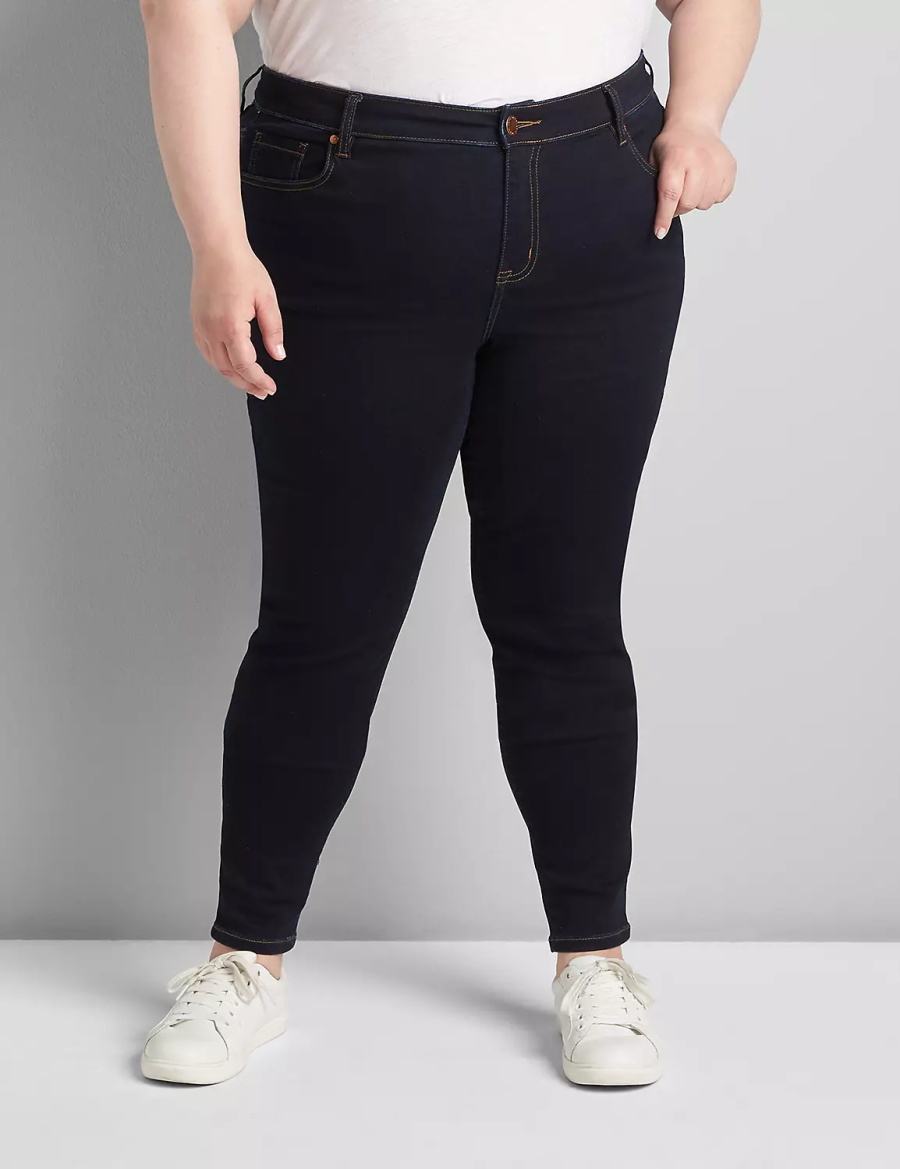 Women Lane Bryant Straight Fit High-Rise Sateen Skinny Jeans Dark Blue | IWD2330UE