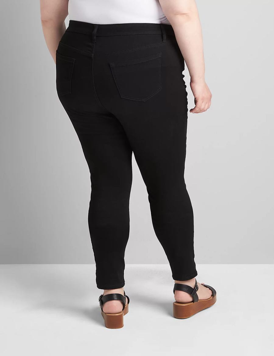 Women Lane Bryant Straight Fit High-Rise Sateen Skinny Jeans Black | TFS9738JF