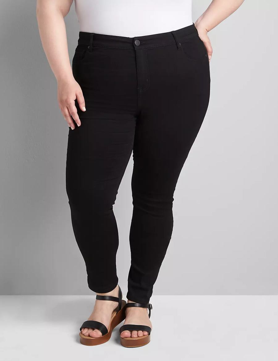 Women Lane Bryant Straight Fit High-Rise Sateen Skinny Jeans Black | TFS9738JF