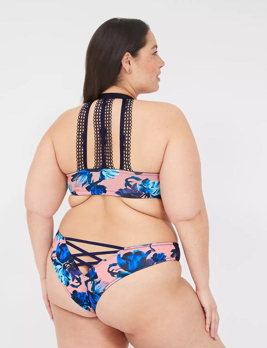 Women Lane Bryant Strappy-Back Tanga Briefs Pink Blue | AKA8499BO