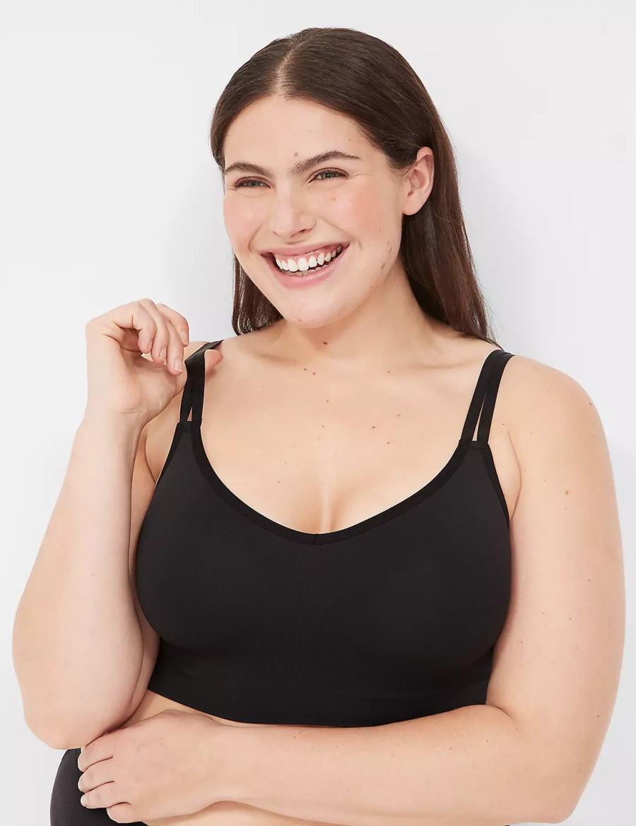 Women Lane Bryant Strappy Seamless Bralettes Black | OBY586DX