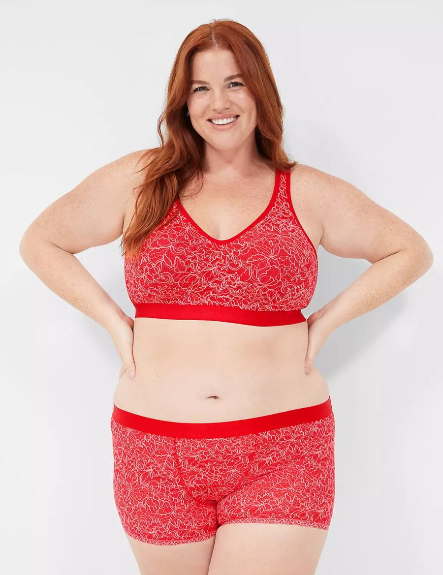 Women Lane Bryant Stretch Lace Boyfriend Briefs Red | FXY1598KG