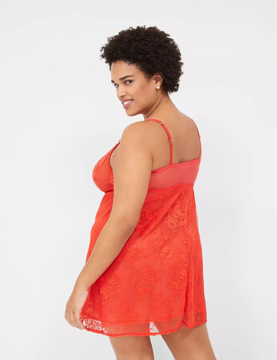 Women Lane Bryant Stretch Lace Slip Dress Deep Red | EBR2139BR