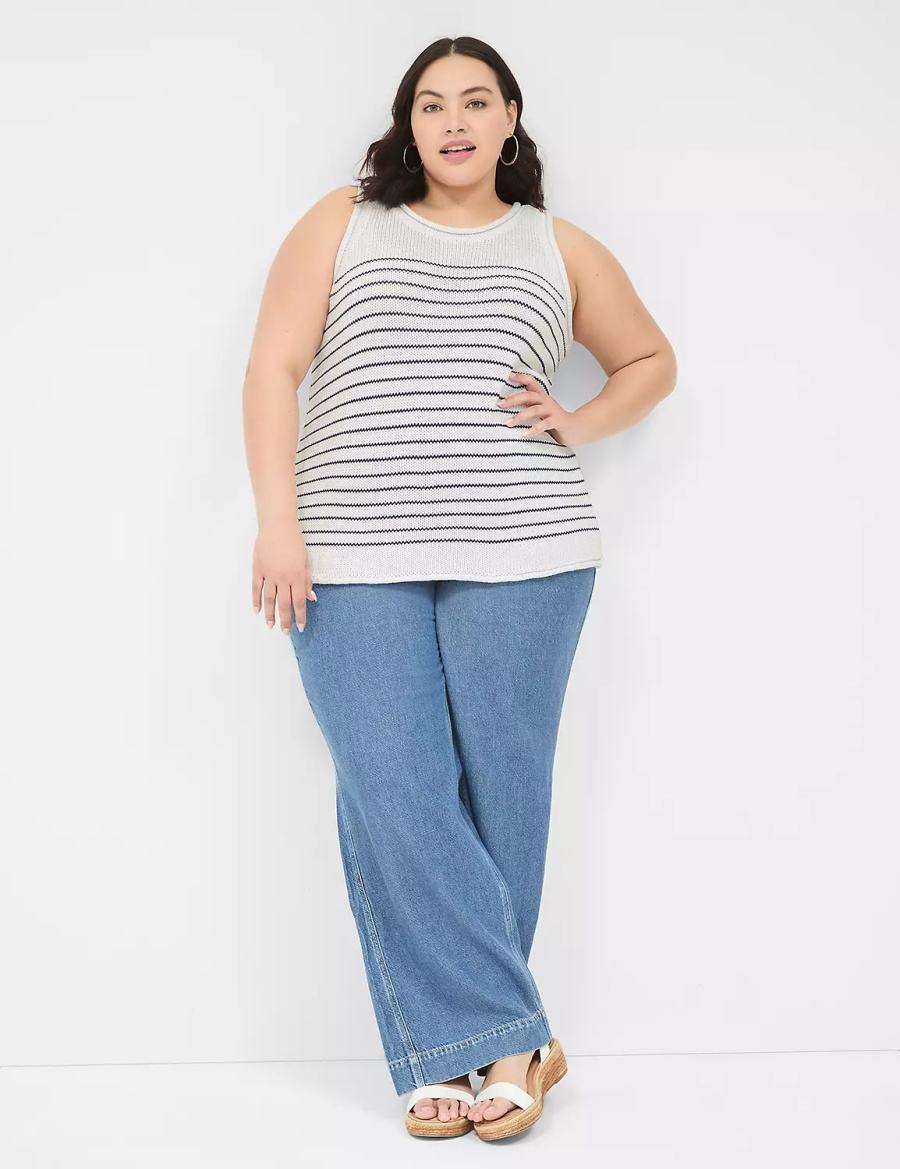 Women Lane Bryant Striped Tank Top White | GCW4058ZN