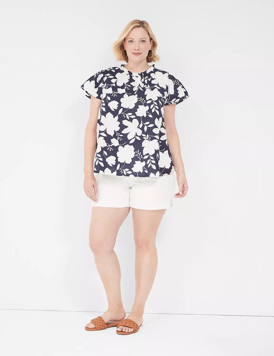 Women Lane Bryant Subtle Swing Cap-Sleeve Woven & Knit Top T Shirts Navy White | KHS6879ZT