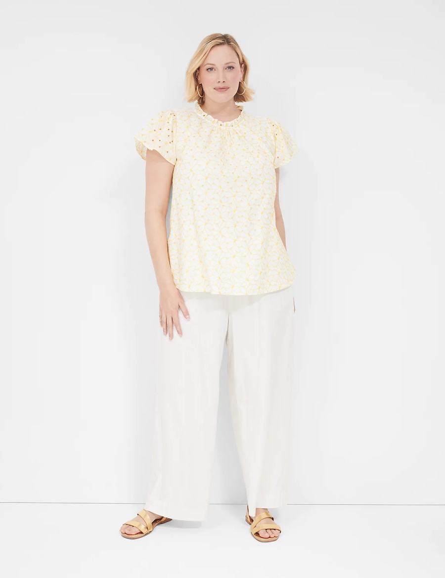 Women Lane Bryant Subtle Swing Cap-Sleeve Eyelet & Knit Top T Shirts Yellow | XLU5338MT