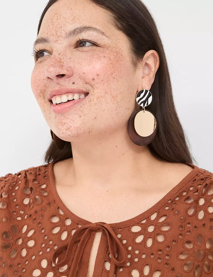 Women Lane Bryant Summer Whimsy Zebra Print Drop Earrings Gold | TUS749DL