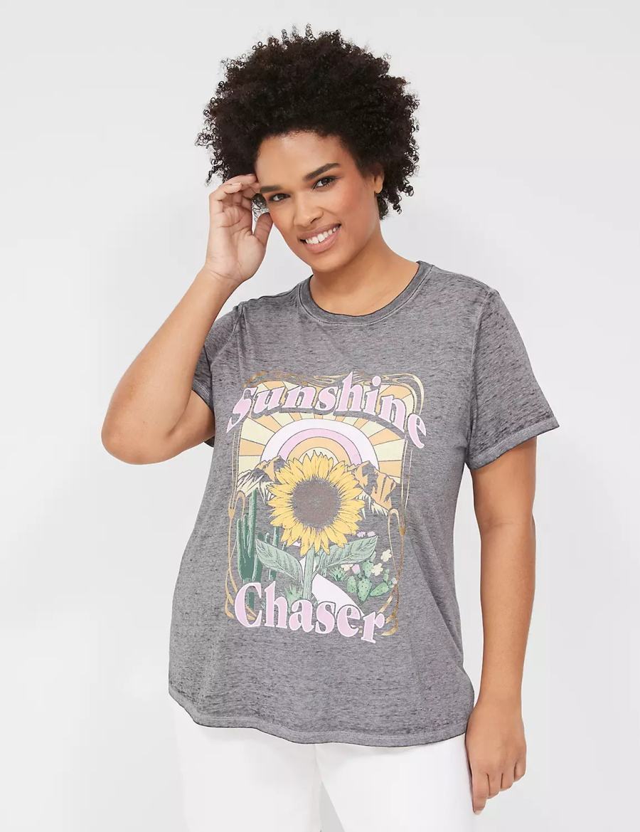 Women Lane Bryant Sunshine Chaser Graphic Tee T Shirts Grey | EHS6628RD