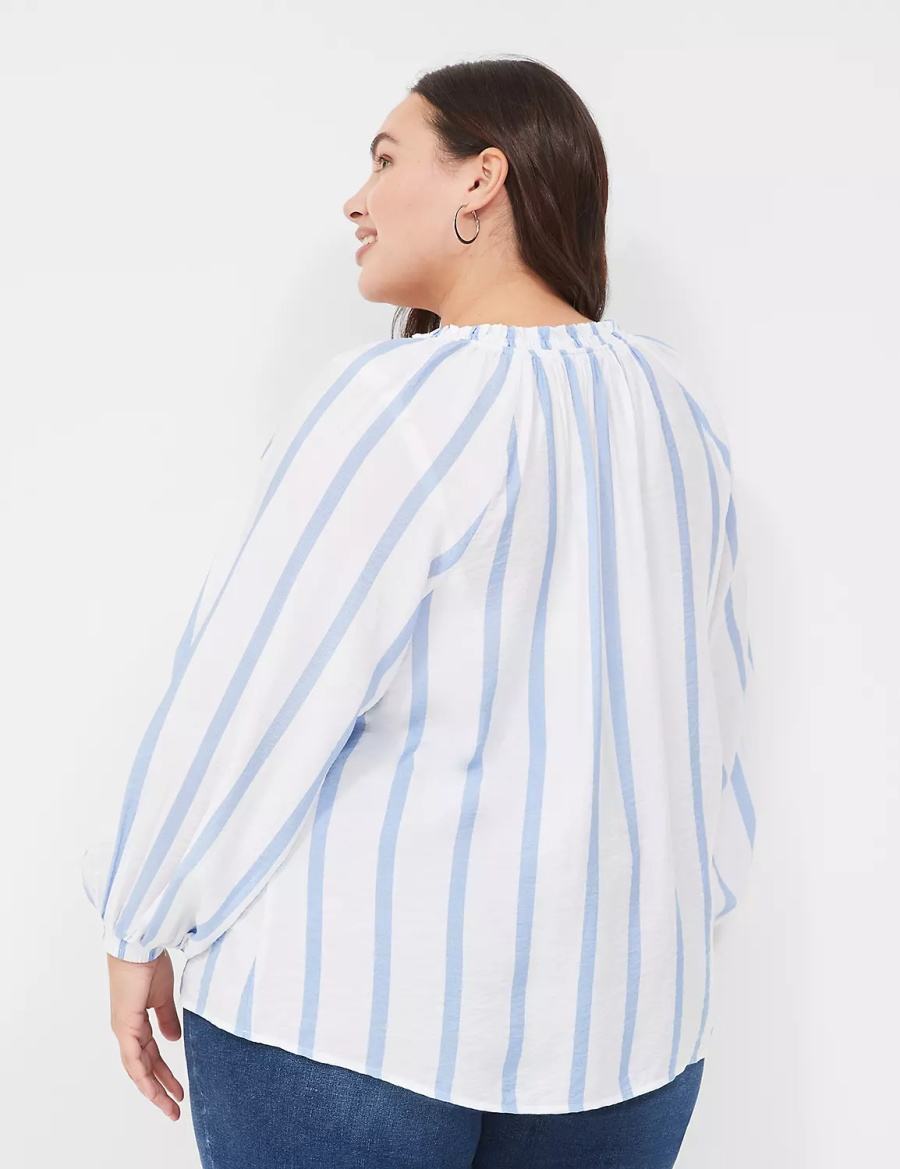 Women Lane Bryant Swing-Sleeve Popover Blouse Blue Stripes | MGG5582OL