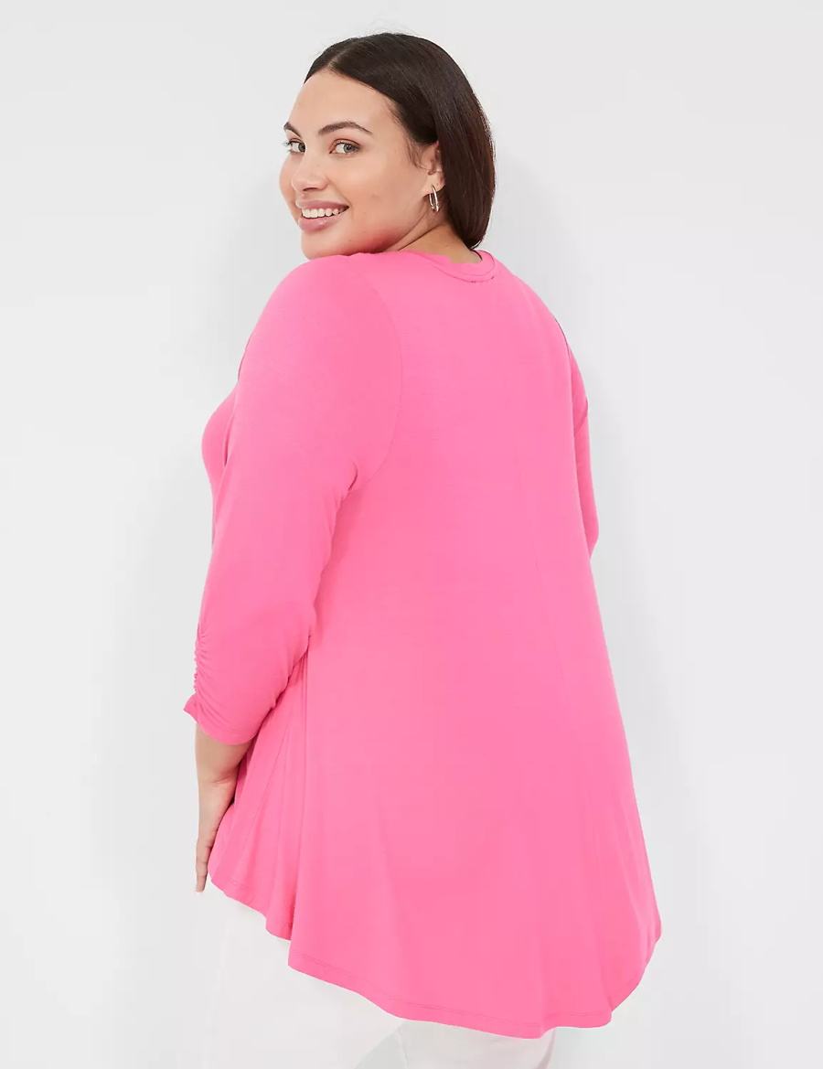 Women Lane Bryant Swing 3/4 Ruched-Sleeve Top T Shirts Fuchsia | FXI3985YN