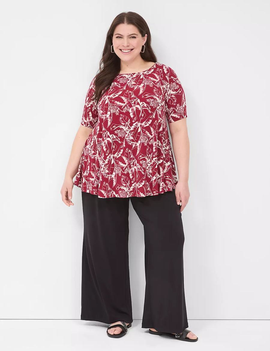 Women Lane Bryant Swing Boatneck Top T Shirts Burgundy | YVF9469SY